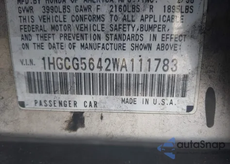 1998 Honda Accord Lx из США, поврежденный, VIN 1HGCG5642WA111783